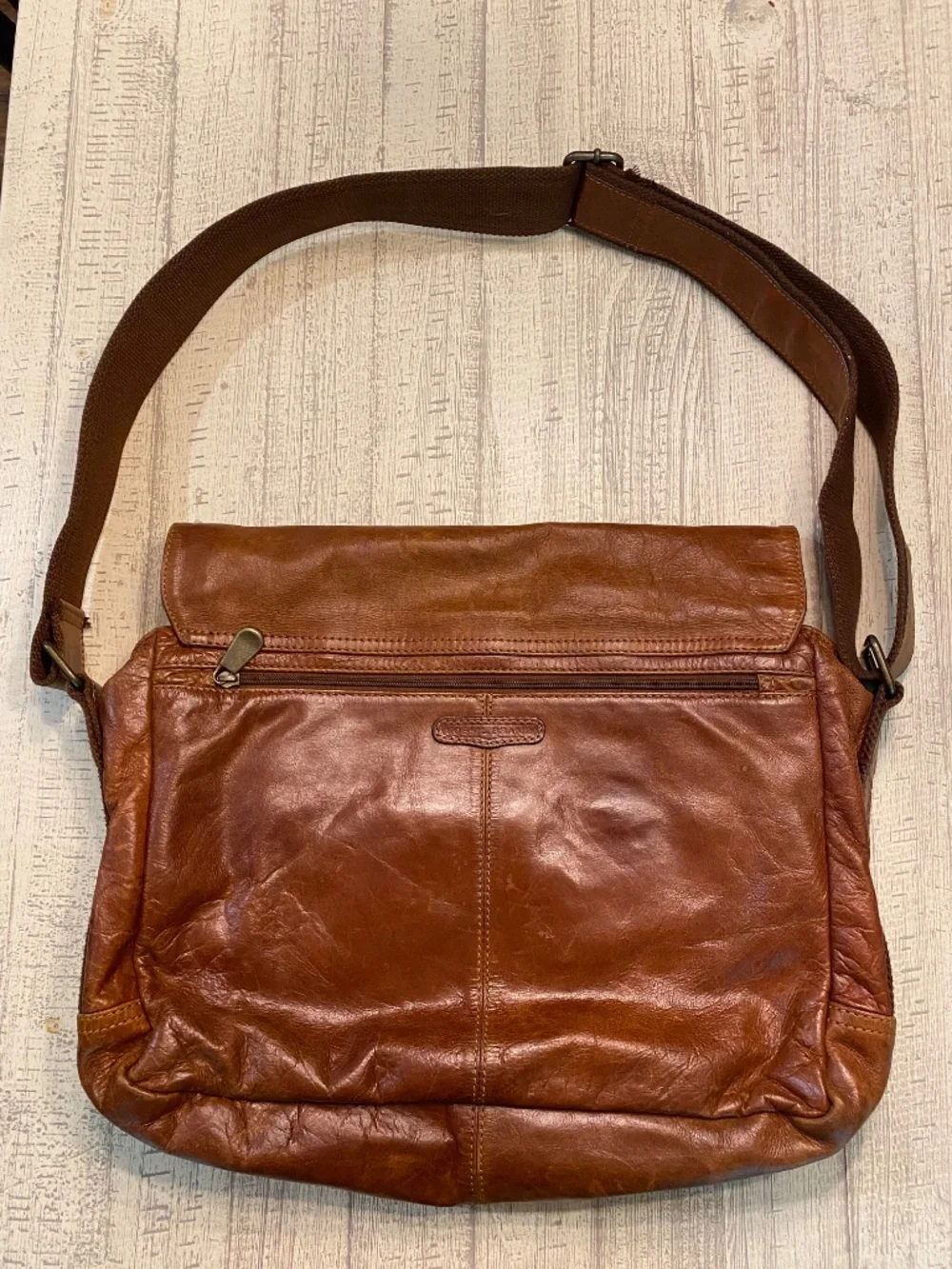 Vintage Brown Leather Fossil Messenger Laptop Bag